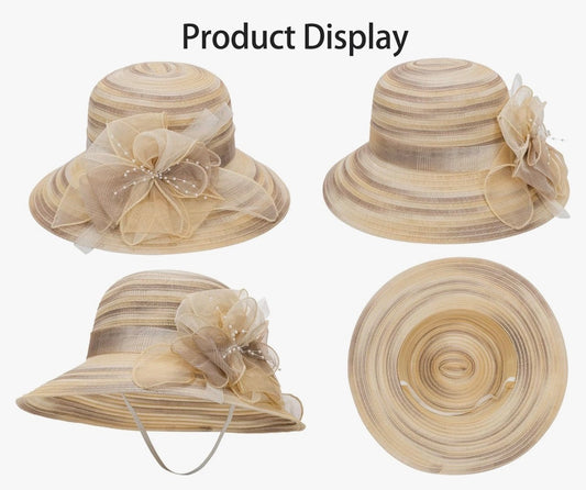 Women Kentucky Hat Derby Church Hat, Outdoor Cloche Sun Hat Bucket Hat