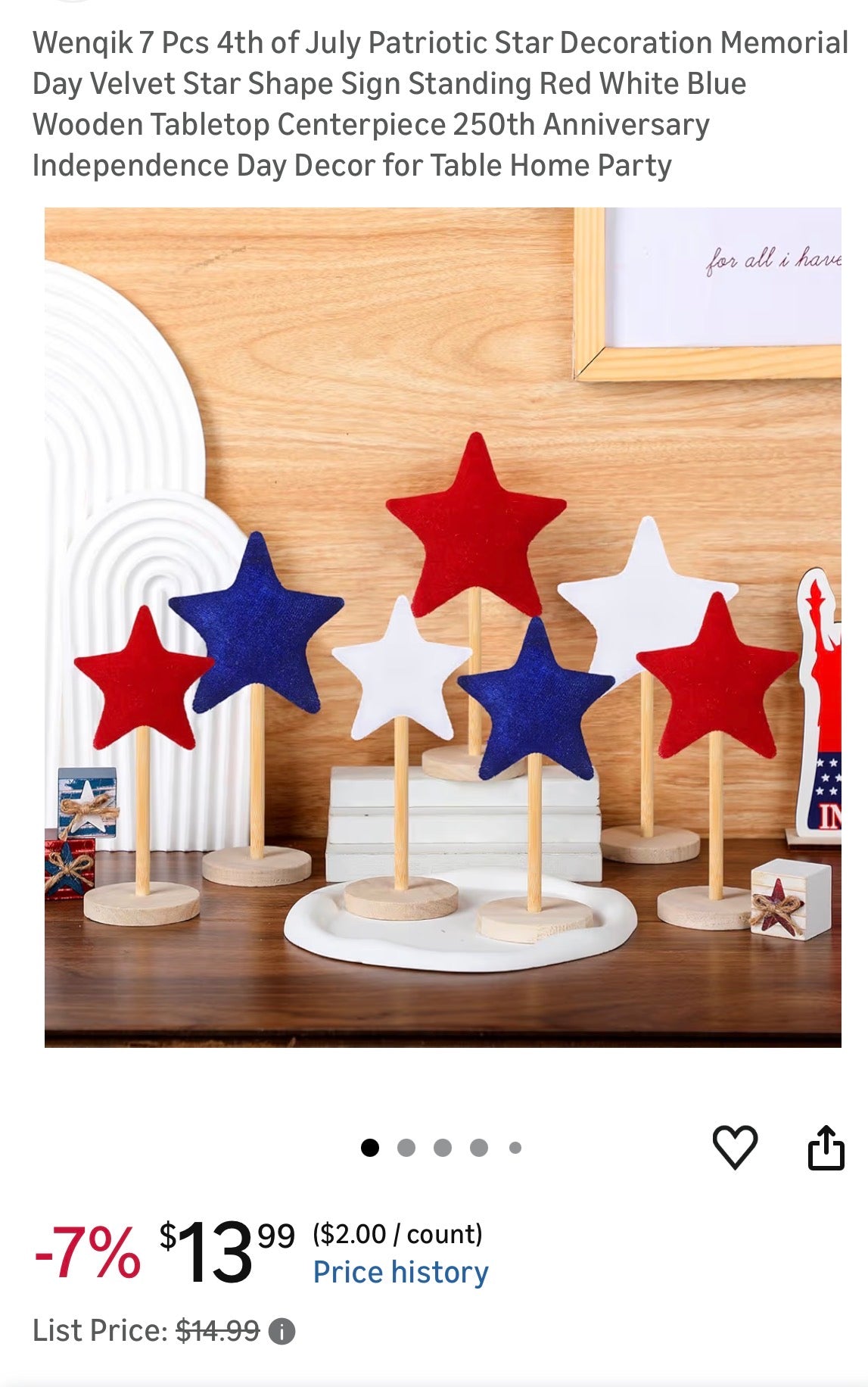 7 Pcs 4th of July Patriotic Star Decoration Memorial Day Velvet Star