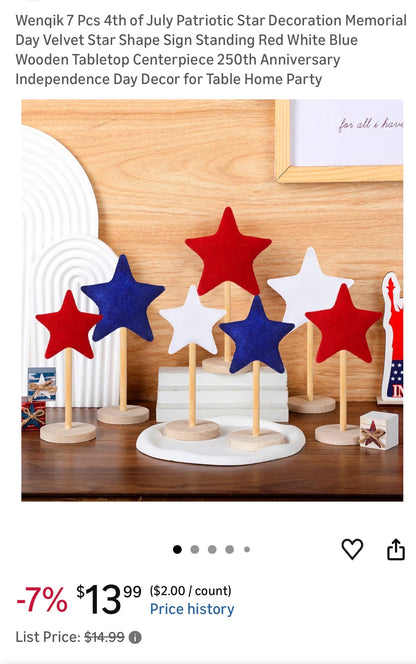 7 Pcs 4th of July Patriotic Star Decoration Memorial Day Velvet Star