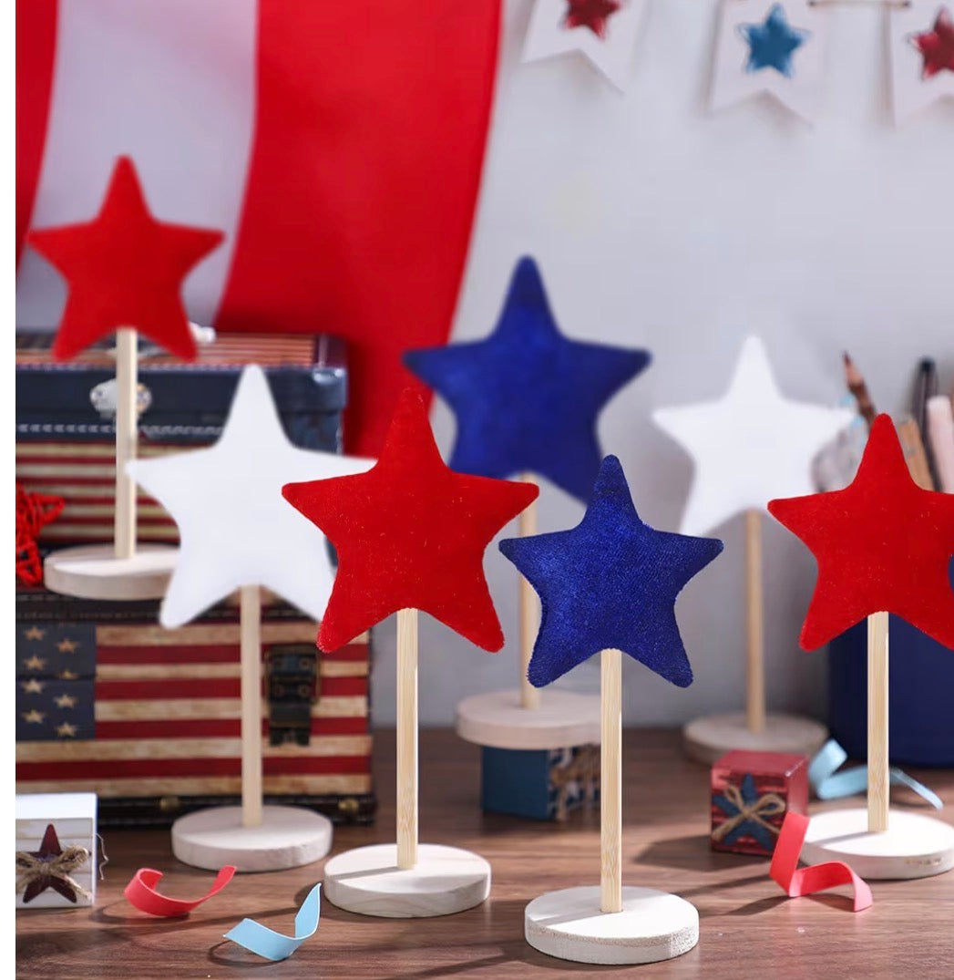 7 Pcs 4th of July Patriotic Star Decoration Memorial Day Velvet Star