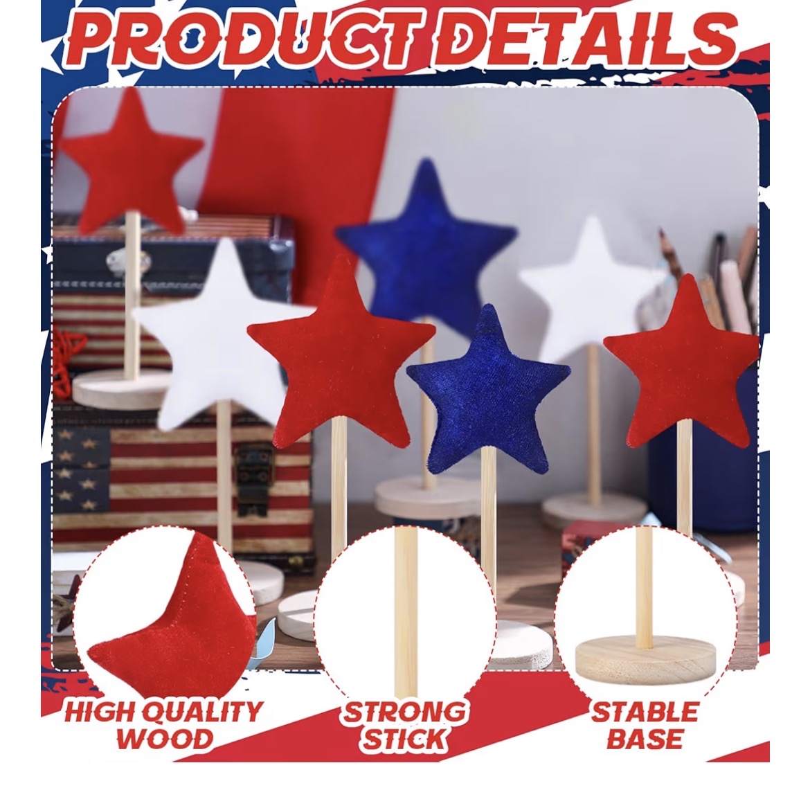 7 Pcs 4th of July Patriotic Star Decoration Memorial Day Velvet Star