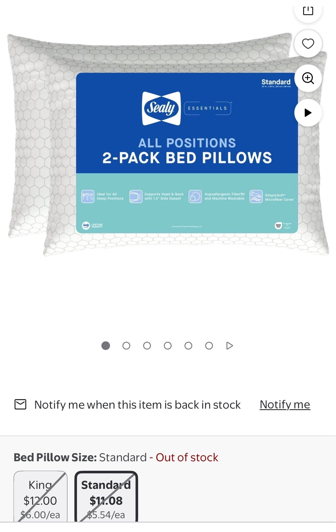 SEALY ESSENTIALS 2 PACK PILLOWS