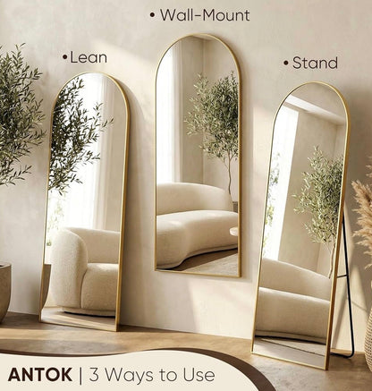 Antok 58"×19" Arched Full Length Floor Mirror, Gold Aluminum Frame