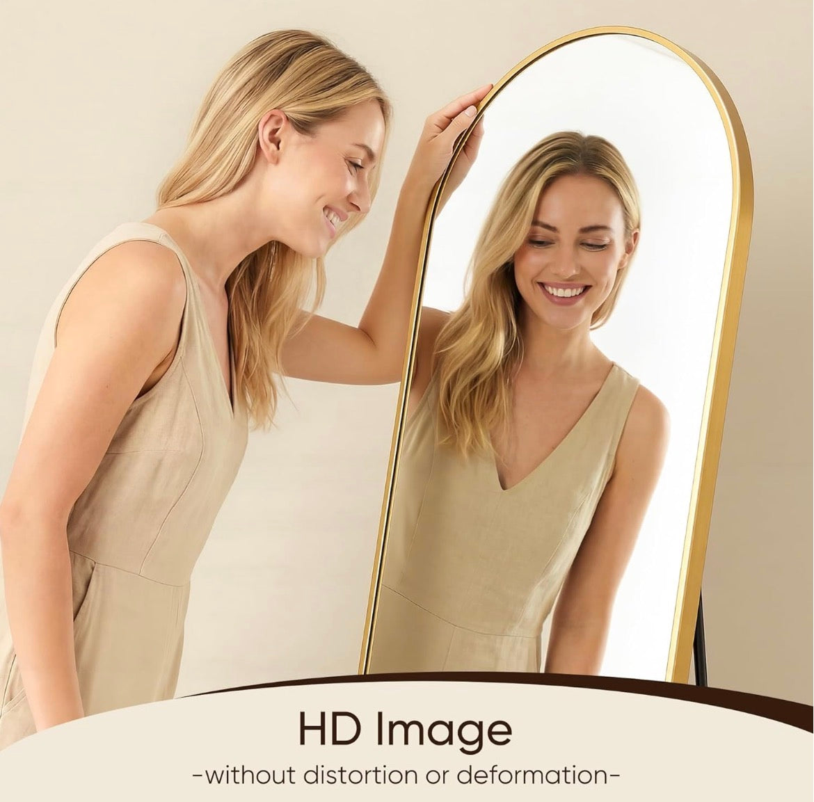 Antok 58"×19" Arched Full Length Floor Mirror, Gold Aluminum Frame