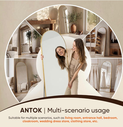 Antok 58"×19" Arched Full Length Floor Mirror, Gold Aluminum Frame