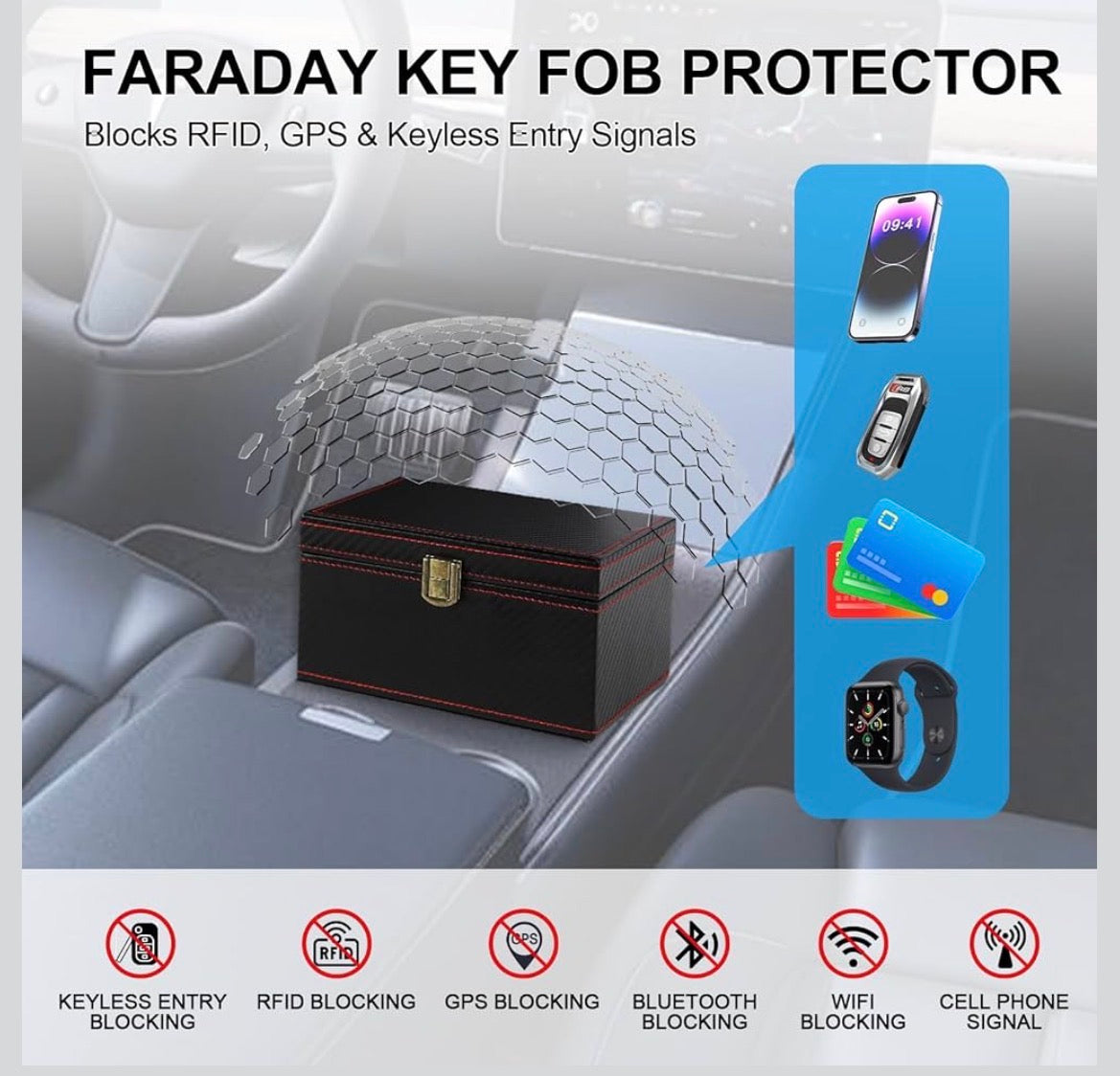 Faraday Box for Car Keys, RFID Signal Blocking Anti-Theft Shield, Key Fob Protector