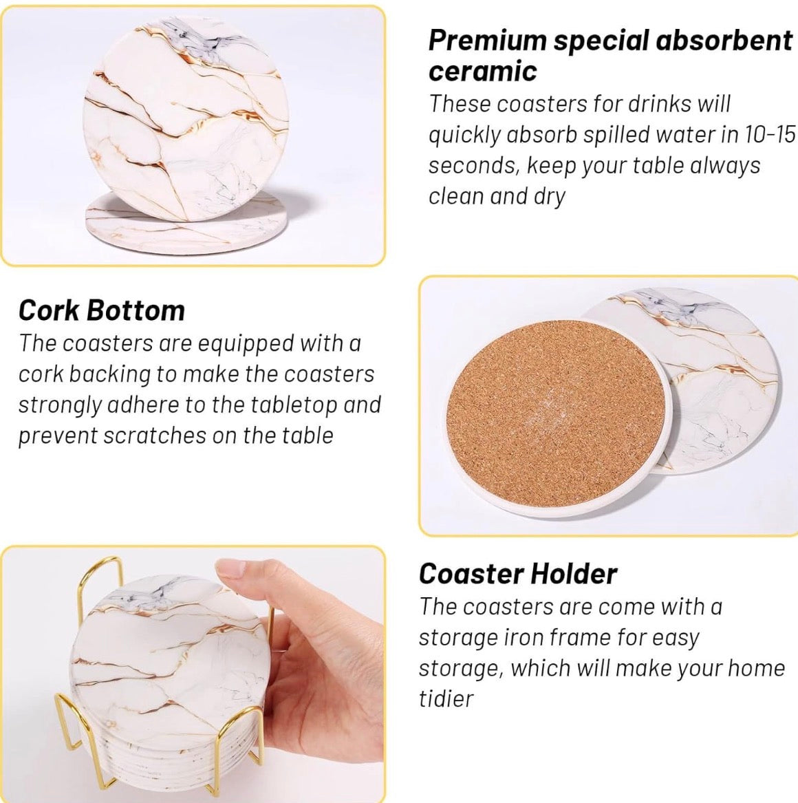 9 piece  ceramic coaster set  with a gold tone holder