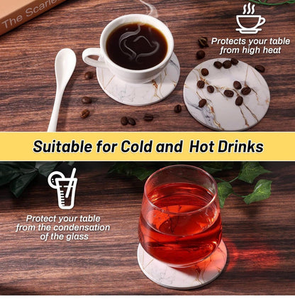 9 piece  ceramic coaster set  with a gold tone holder