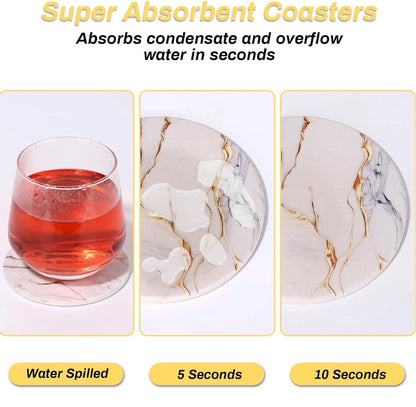 9 piece  ceramic coaster set  with a gold tone holder