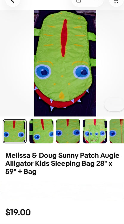 Melissa & Doug Sunny Patch Augie Alligator Kids Sleeping Bag