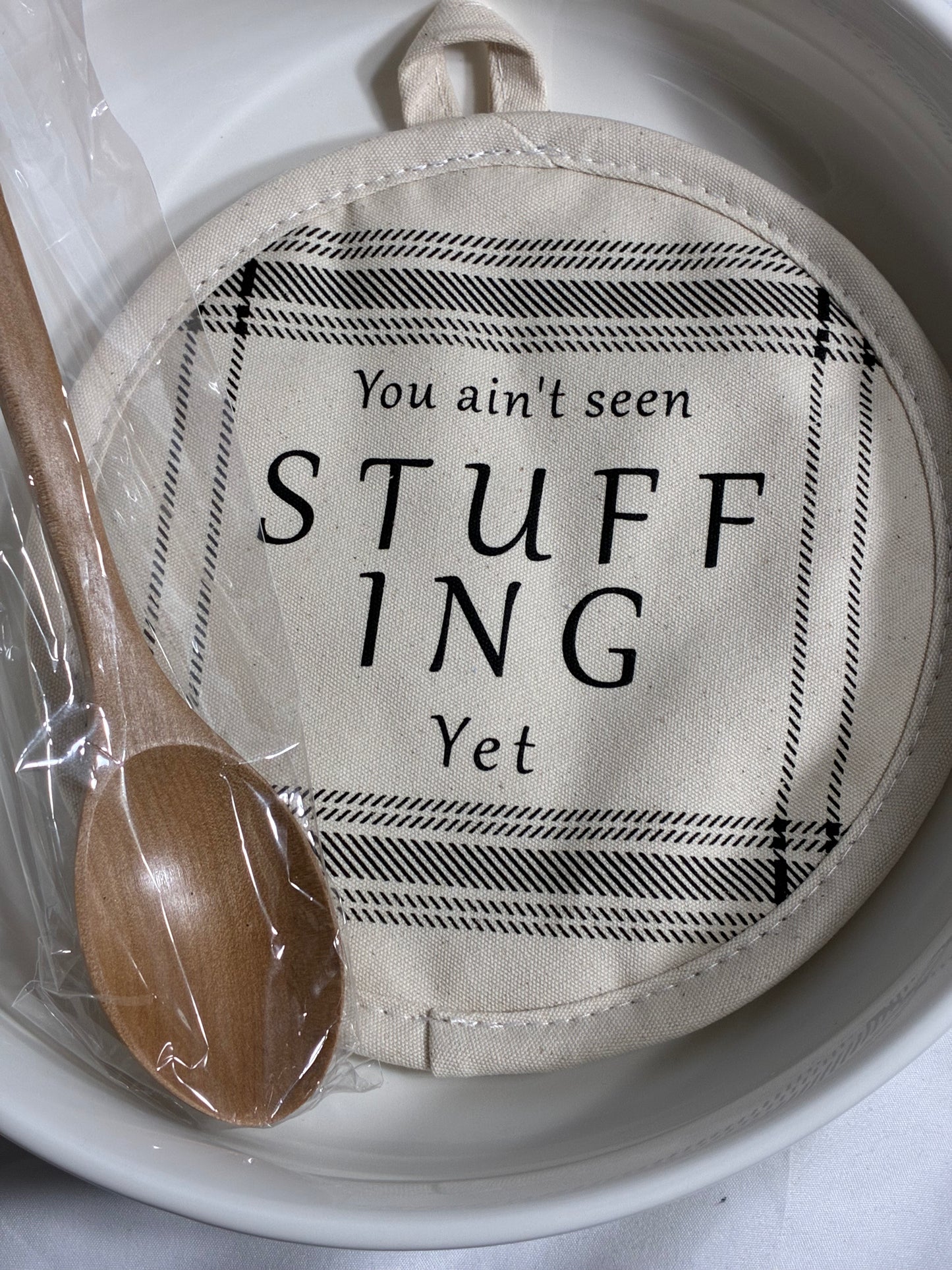 Mud Pie, White, Stuffing Dish & Pot Holder Set,