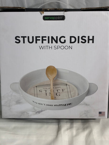 Mud Pie, White, Stuffing Dish & Pot Holder Set,
