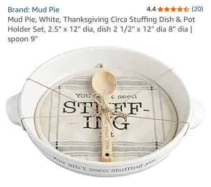 Mud Pie, White, Stuffing Dish & Pot Holder Set,