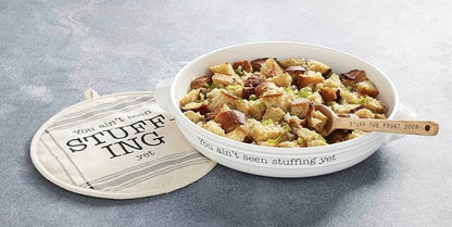 Mud Pie, White, Stuffing Dish & Pot Holder Set,