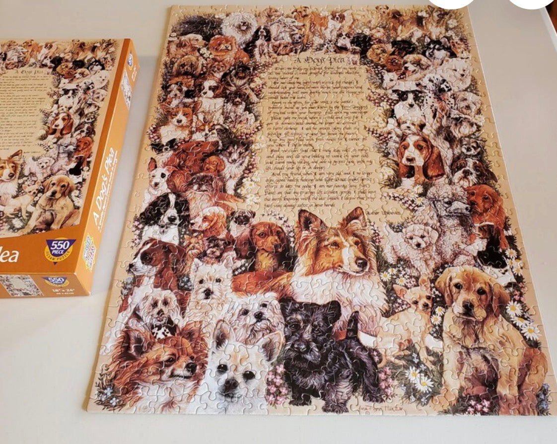 MasterPieces 550-piece jigsaw puzzle titled "A Dog's Plea"