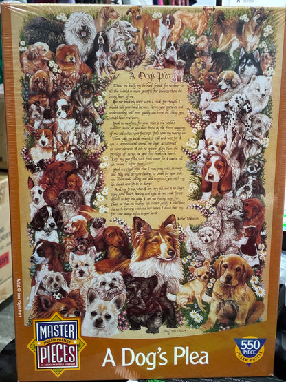 MasterPieces 550-piece jigsaw puzzle titled "A Dog's Plea"