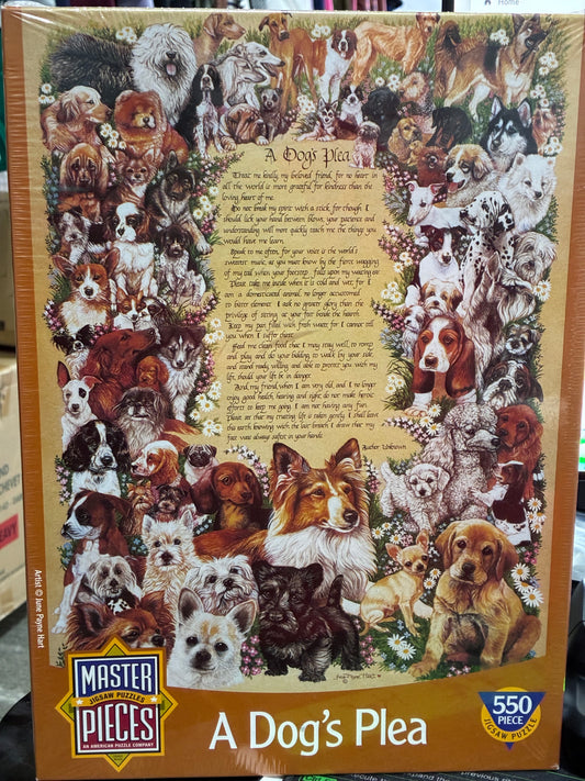 MasterPieces 550-piece jigsaw puzzle titled "A Dog's Plea"