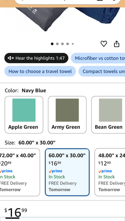 Rainleaf Microfiber Towel Perfect Travel & Gym & Camping Towel.