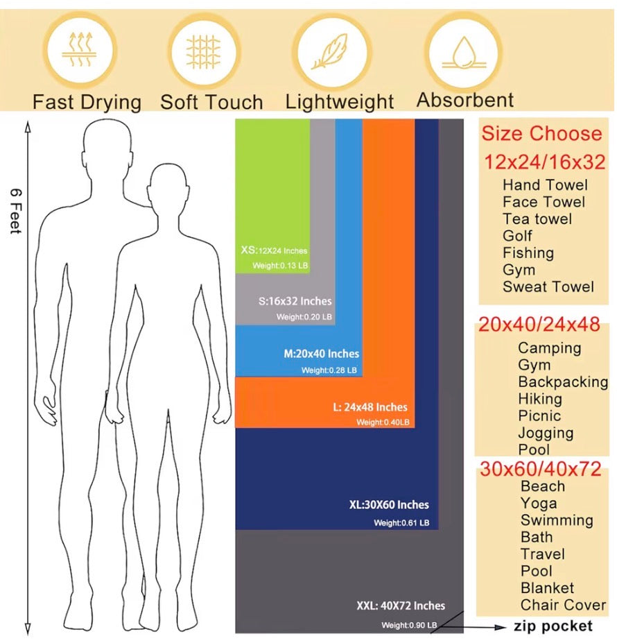 Rainleaf Microfiber Towel Perfect Travel & Gym & Camping Towel.