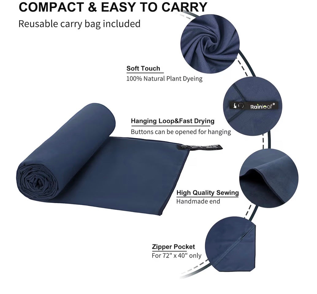 Rainleaf Microfiber Towel Perfect Travel & Gym & Camping Towel.