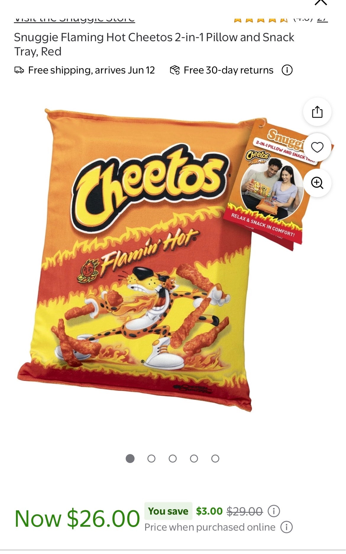 Snuggie Flaming Hot Cheetos 2-in-1 Pillow and Snack Tray
