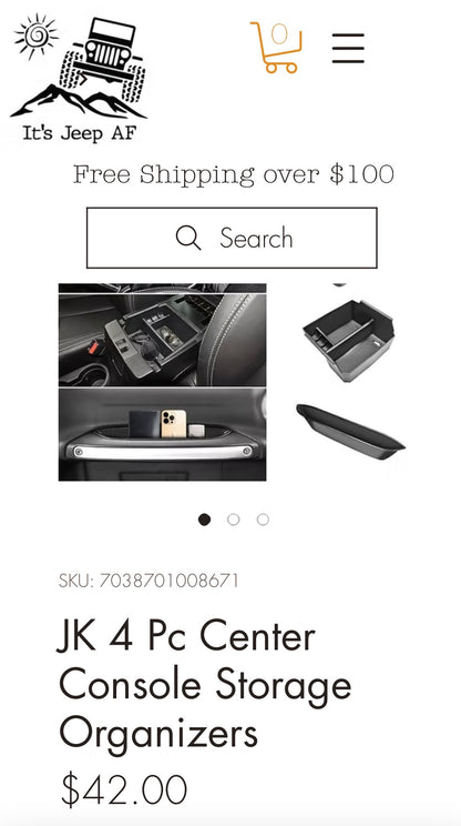 4PCS Center Console Organizers Accessories Compatible for Jeep