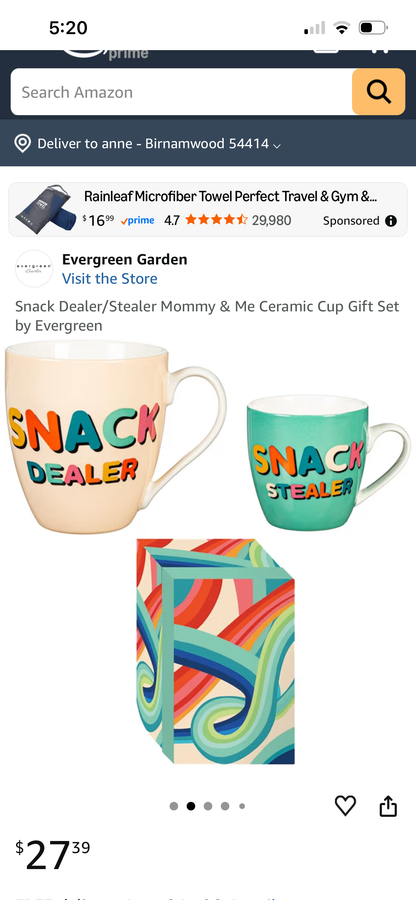 Snack Dealer/Stealer Mommy & Me Ceramic Cup Gift Set by Evergreen