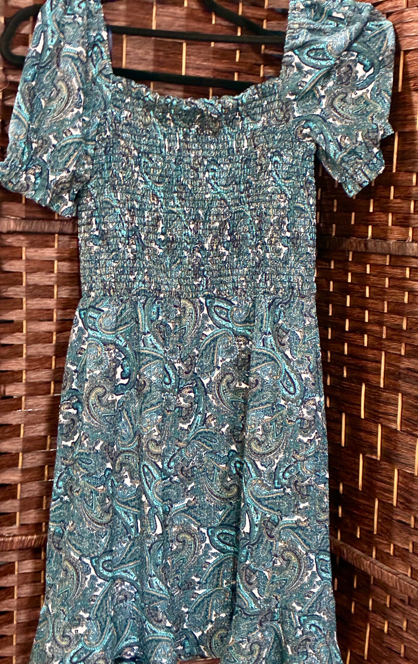 Michael Kors Women's Blue Paisley Smocked Ruffled Mini Dress