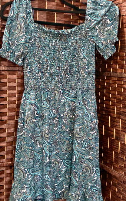 Michael Kors Women's Blue Paisley Smocked Ruffled Mini Dress