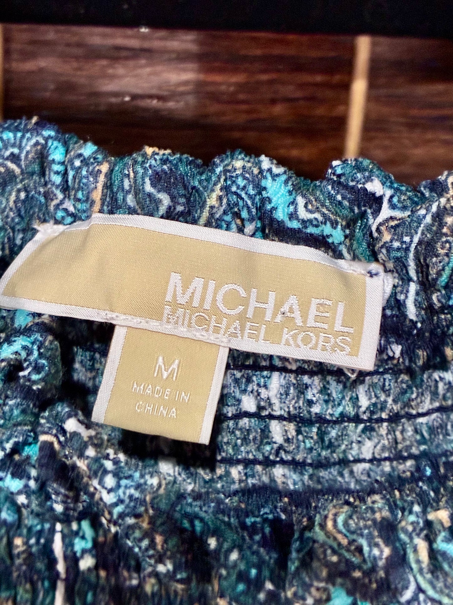 Michael Kors Women's Blue Paisley Smocked Ruffled Mini Dress
