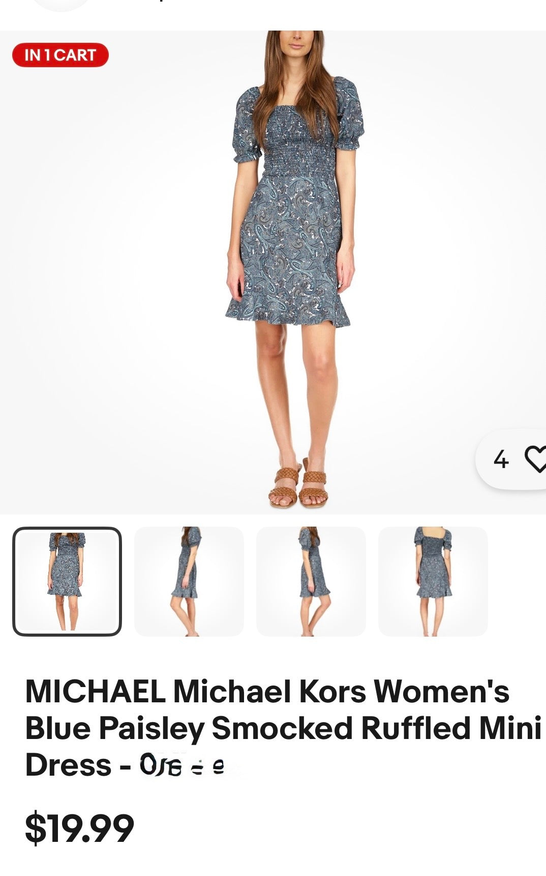Michael Kors Women's Blue Paisley Smocked Ruffled Mini Dress
