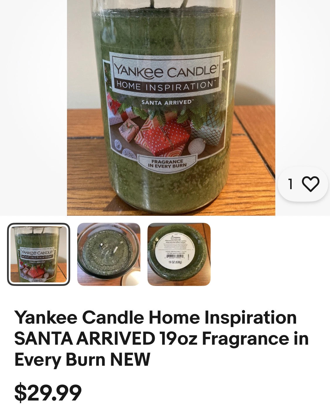 YANKEE CANDLE "Santa Arrived" scent, which blends balsam, pine, and eucalyptus.