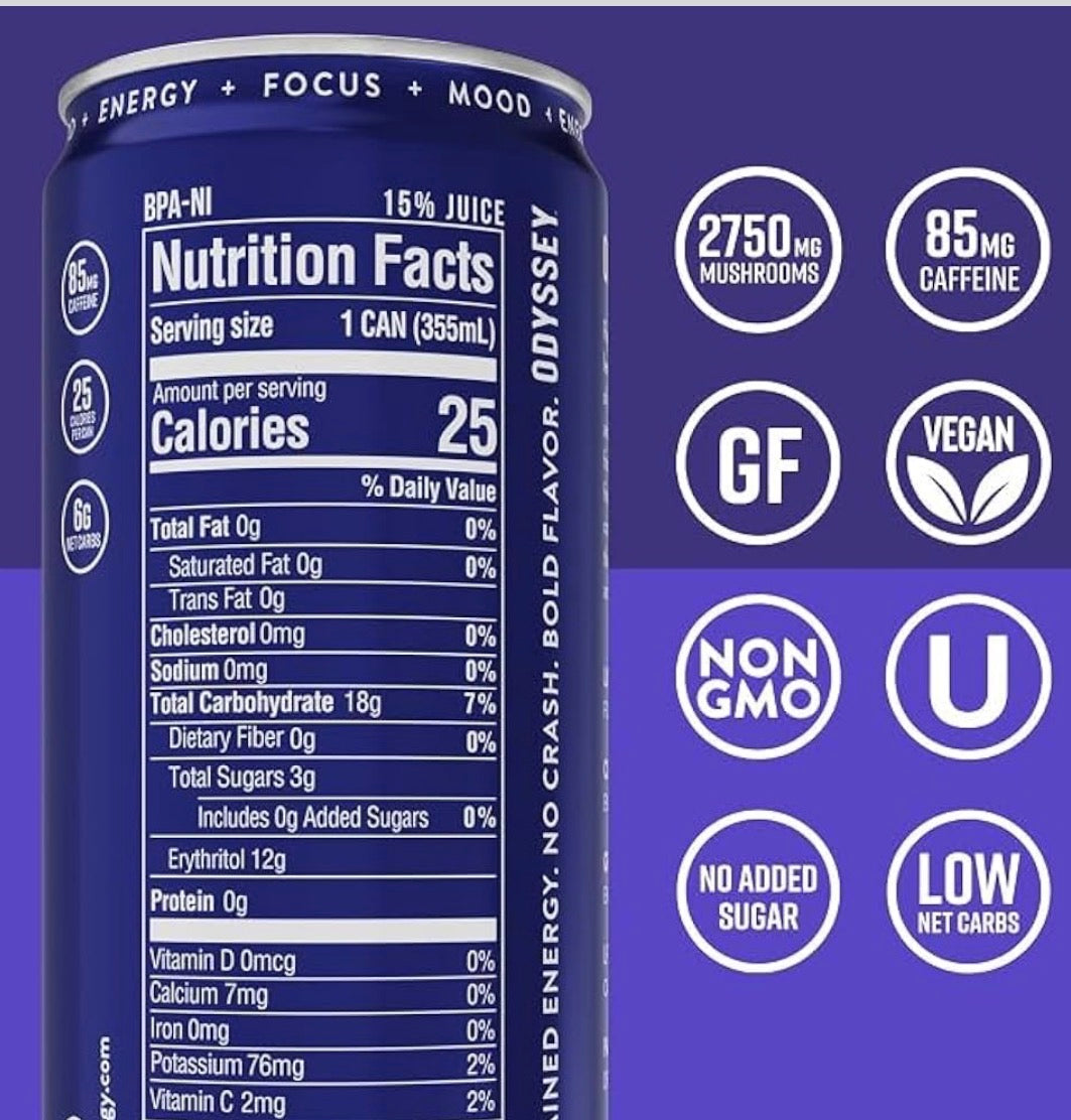 Odyssey Functional Energy Drink for Focus, Cognition &  Mood Support