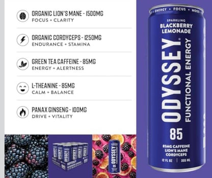 Odyssey Functional Energy Drink for Focus, Cognition &  Mood Support