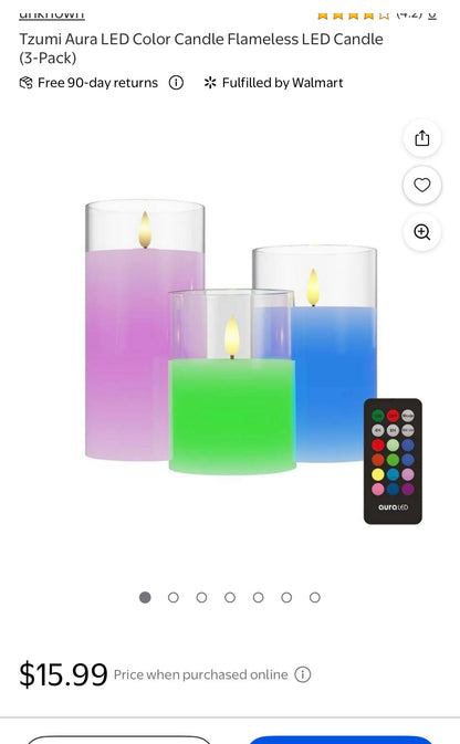 Tzumi Aura LED Color Candle Flameless LED Candle